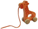houten trekfiguur Push & Pull Giraffe 15 cm oranje