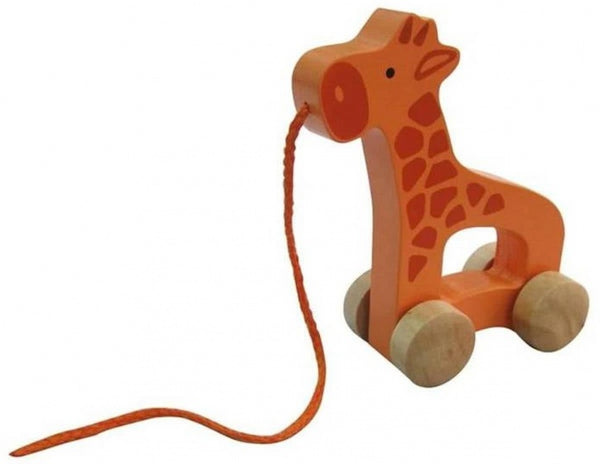 houten trekfiguur Push & Pull Giraffe 15 cm oranje