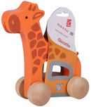 houten trekfiguur Push & Pull Giraffe 15 cm oranje