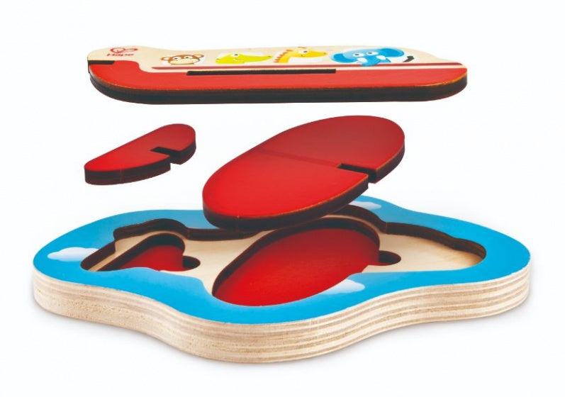 vormenpuzzel Airplane junior hout rood 3 stukjes