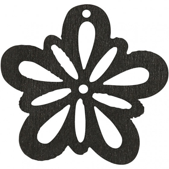 houten bloemen 2,7 cm zwart 20 stuks