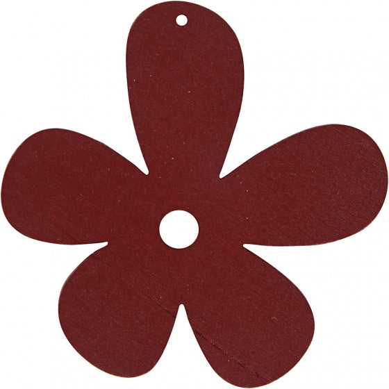 houten bloemen 5,7 x 5,1 cm donkerrood 10 stuks