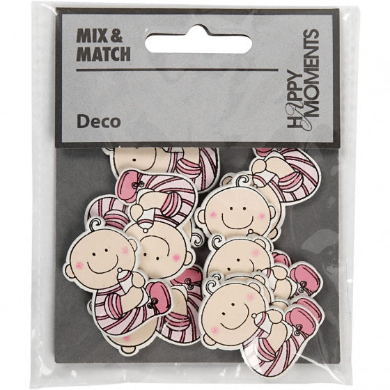 houten ornament baby 3,5 x 2,4 cm roze 10 stuks