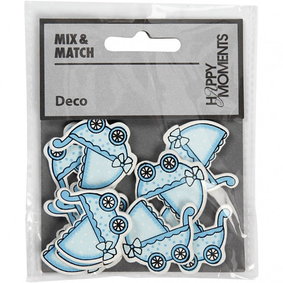 houten ornament kinderwagen 3,4 x 3,1 cm lichtblauw 10 stuks