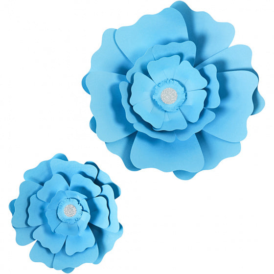 papieren bloemen lichtblauw 15 + 25 cm 2 stuks