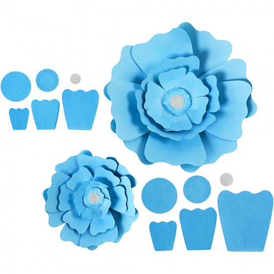 papieren bloemen lichtblauw 15 + 25 cm 2 stuks