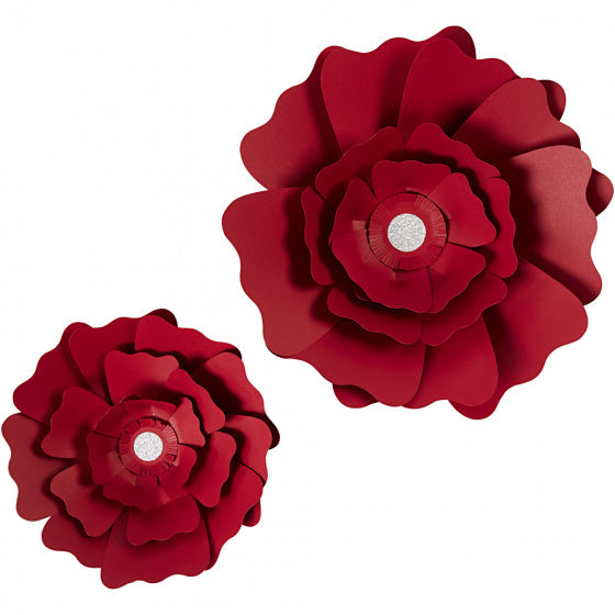papieren bloemen rood 15 + 25 cm 2 stuks