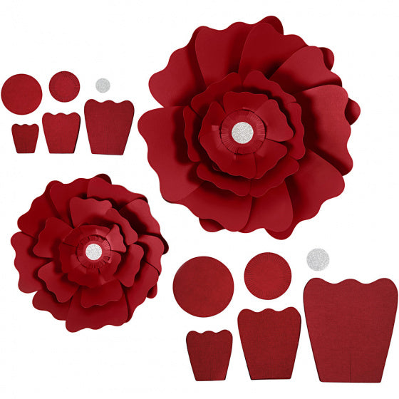 papieren bloemen rood 15 + 25 cm 2 stuks