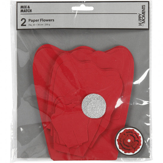 papieren bloemen rood 15 + 25 cm 2 stuks