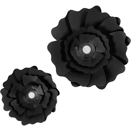 papieren bloemen zwart 15 + 25 cm 2 stuks