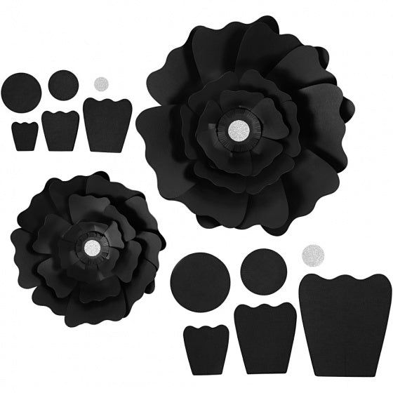 papieren bloemen zwart 15 + 25 cm 2 stuks