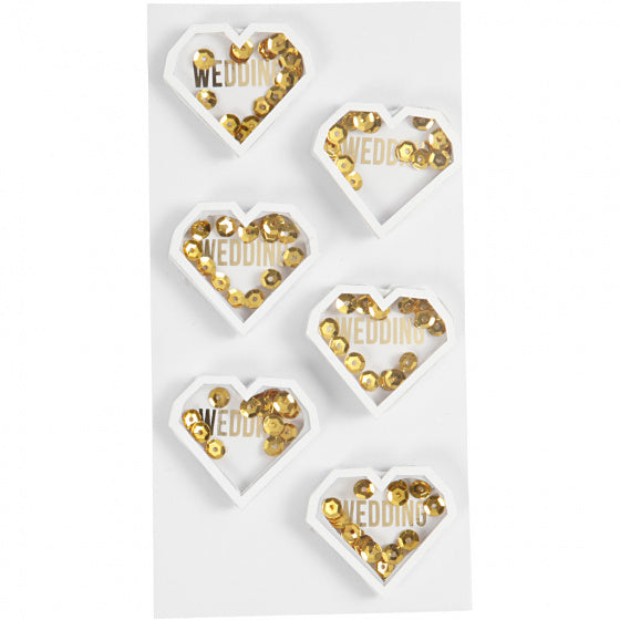 Shaker stickers wit/goud 38 x 32 x 4 mm 6 stuks