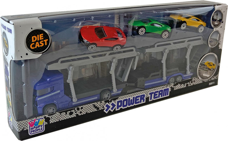autotransporter Power Team 35 cm blauw 5-delig
