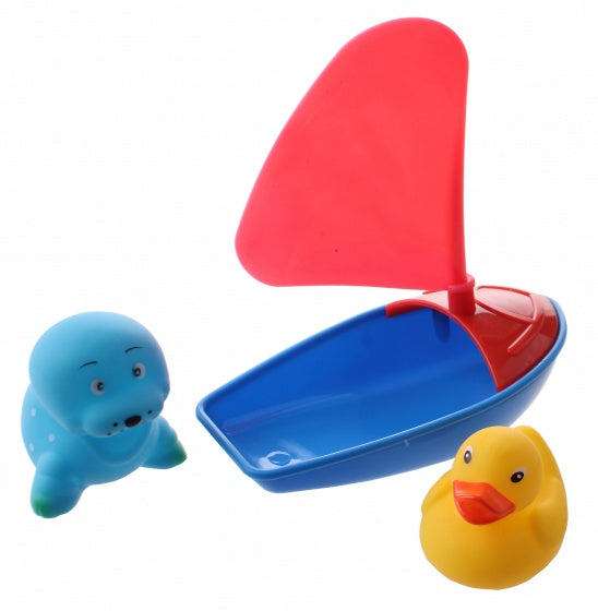 badbootje blauw/roze 14 cm met 2 dieren