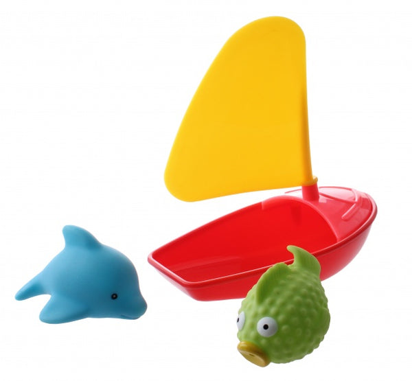 badbootje rood/geel 14 cm met 2 dieren