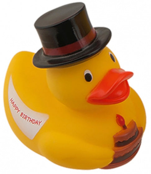 badeend met hoedje geel 9 cm