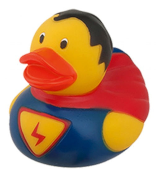 badeend superman 9 cm blauw geel