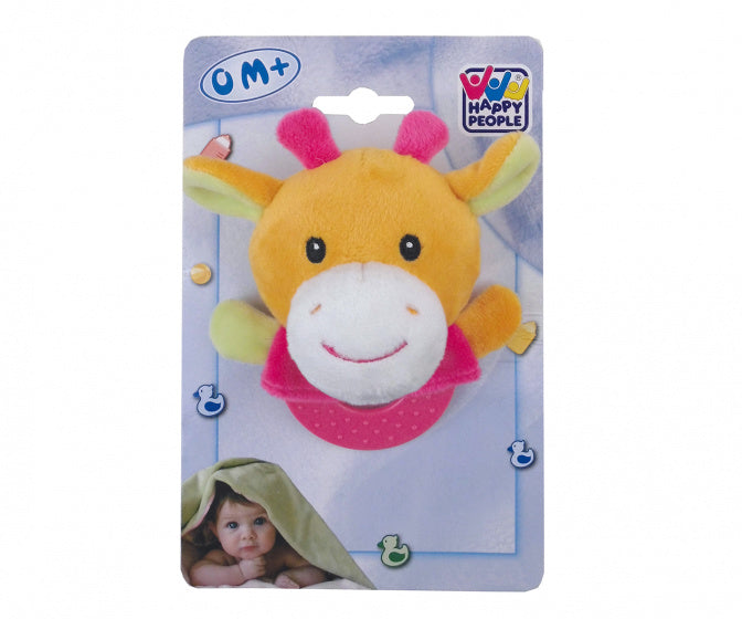 bijtringknuffel giraf 10 cm pluche oranje/roze