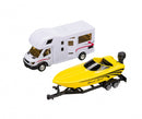 camper met speedboot op aanhanger 36 cm wit/geel