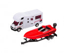 camper met speedboot op aanhanger 36 cm wit/rood