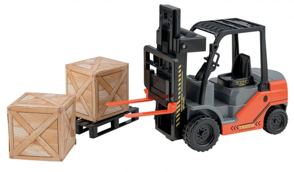 heftruck met pallet en kisten 24 cm oranje