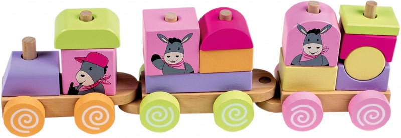 houten blokken trein 16-delig 34cm roze