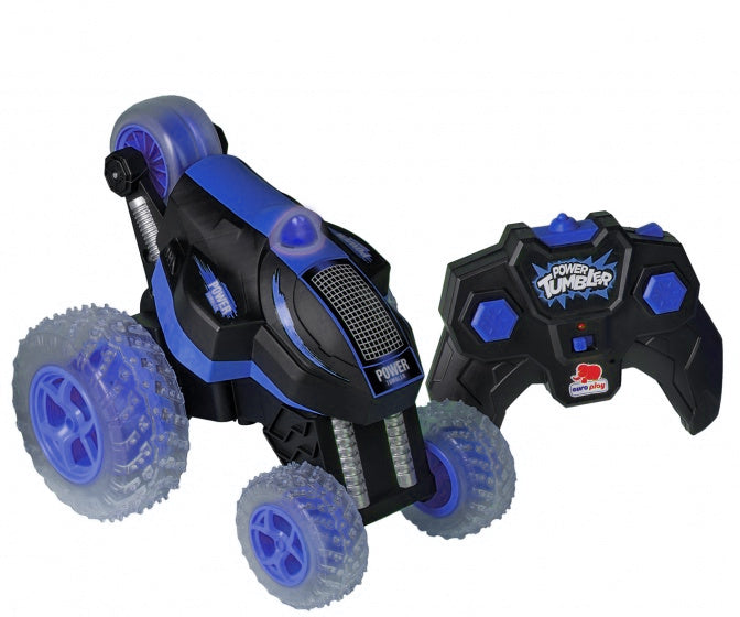 RC stuntauto met verlichting 17 cm zwart/blauw