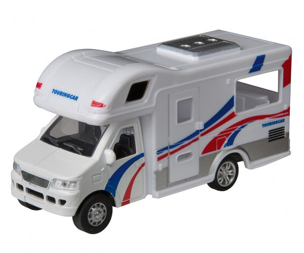 Touringcar camper 12 cm wit/blauw/rood