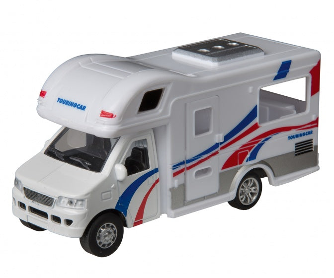 Touringcar camper 12 cm wit/blauw/rood