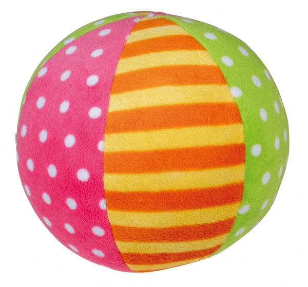 zachte bal met rammelaar 11 cm pluche roze/groen