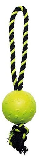 HAPPY PET TOUGH TOYS BALL TUGGER GEEL