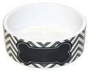 HAPPY PET PET PLATTER VOERBAK HOND CHEVRON BOT GRIJS / WIT / ZWART 800 ML 16X16X6 CM