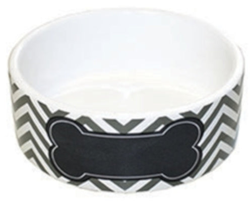 HAPPY PET PET PLATTER VOERBAK HOND CHEVRON BOT GRIJS / WIT / ZWART 800 ML 16X16X6 CM