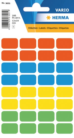 etiketten vierkant 160 stuks 12 x 19 mm multicolor