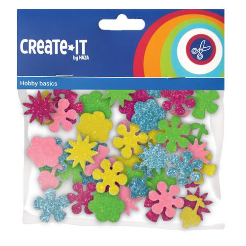 Foamstickers Bloemen Glitter, 25st.