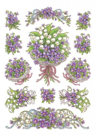 stickers viooltjes 3 vellen groen/paars