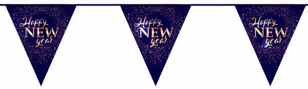 vlaggenlijn Happy New Year 6 meter papier blauw