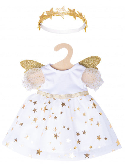 babypoppenkleding engelenjurk 20-25 cm wit/goud 2-delig