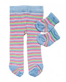 maillot en sokjes gestreept voor een pop van 28-35 cm