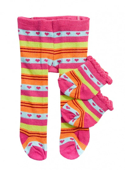 maillot en sokjes met hartjes voor een pop van 35-45 cm
