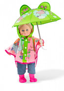 Poppen regenkleding met paraplu 28-35 cm roze/groen