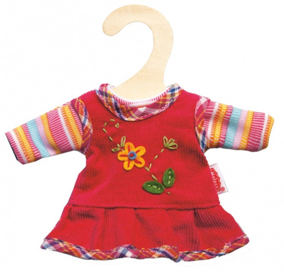 poppenjurkje met shirt rood voor pop van 20-25 cm
