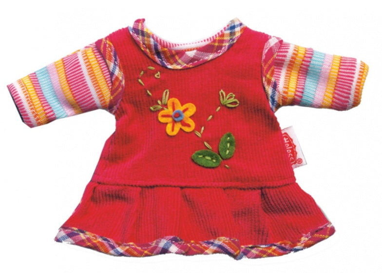 poppenjurkje met shirt rood voor pop van 20-25 cm