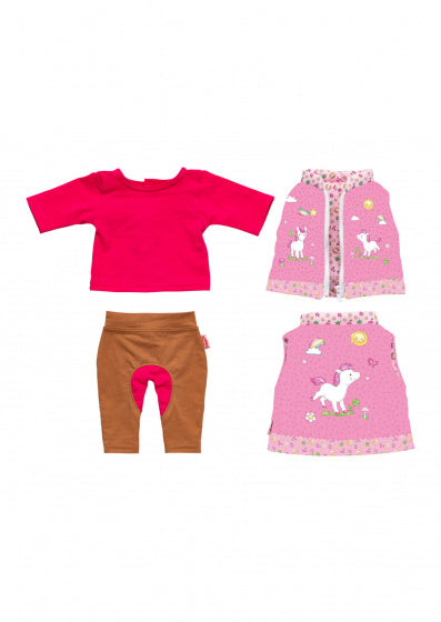 poppenkleding Lina 28-35 cm polykatoen roze 3-delig
