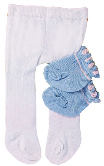 poppenmaillot en sokken 35-45 cm textiel wit/blauw