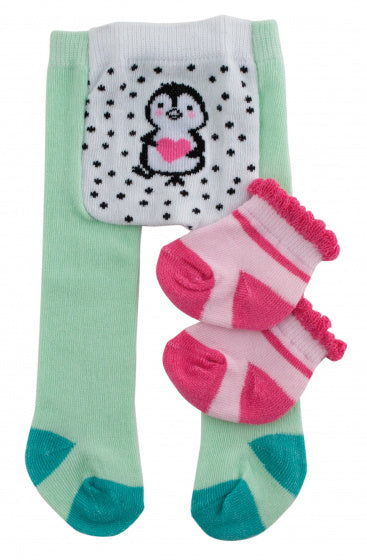 poppensokken en panty pinguïn polyester groen 28-35 cm