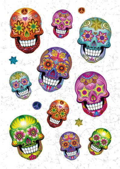 stickervel Flowerpower Skull 16 cm glitter folie 14-delig