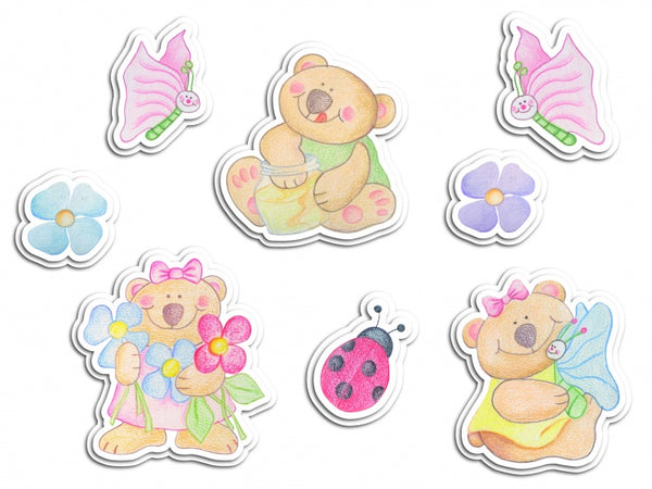 muurdecoratie foam Bear Brothers junior 8 stuks