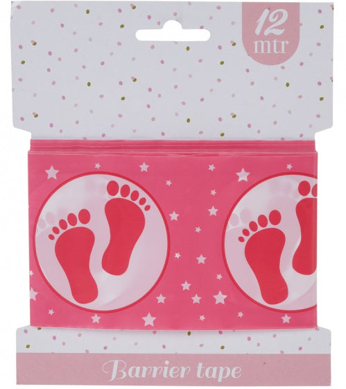 afzetlint baby voetjes 12 meter roze/wit