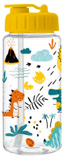 drinkfles Dino met rietje 400 ml transparant/geel